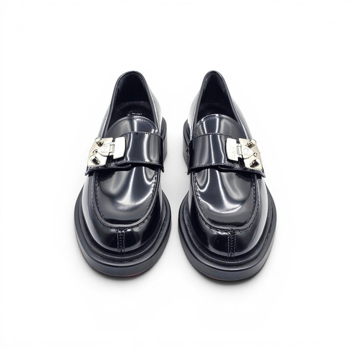 Christian Louboutin Urban Moc Lock Glazed Leather Loafers Shoes Black EU 37 US 7