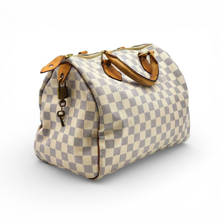 Louis Vuitton Speedy 30 Damier Azur Boston Handbag Purse with lock and key