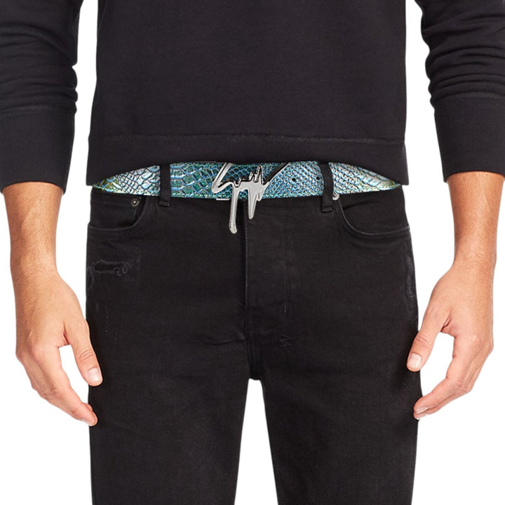 Giuseppe Zanotti Logo Crocodile Leather Belt Silver One Size