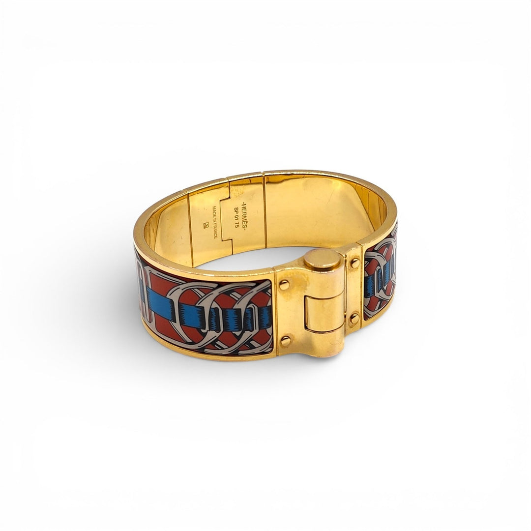 Hermès Charnière Uni Bracelet Gold-Tone Enamel Made in France