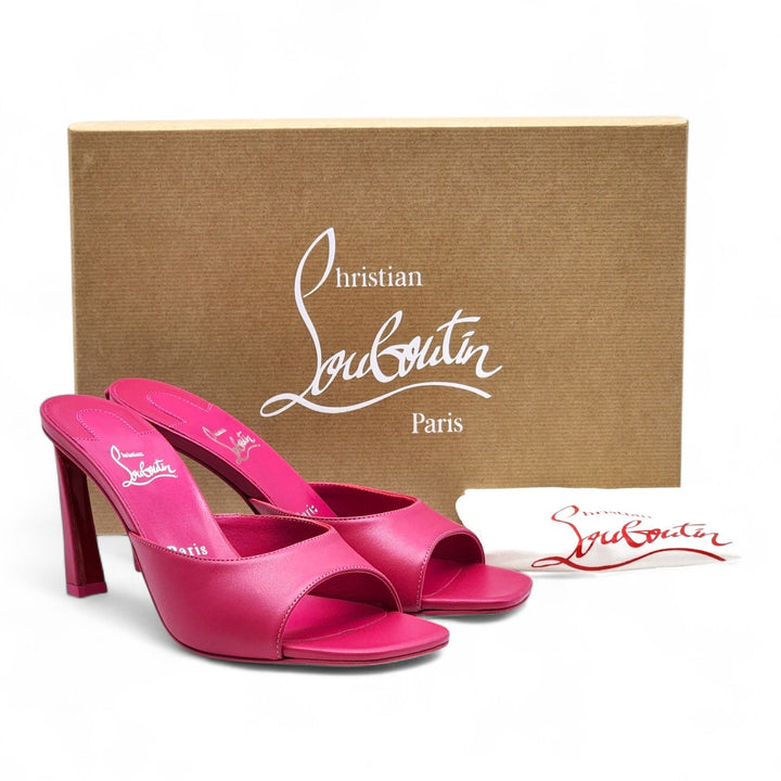 Christian Louboutin Condora 85 Leather Heeled Sandals Mules Pink EU 37.5 US 7