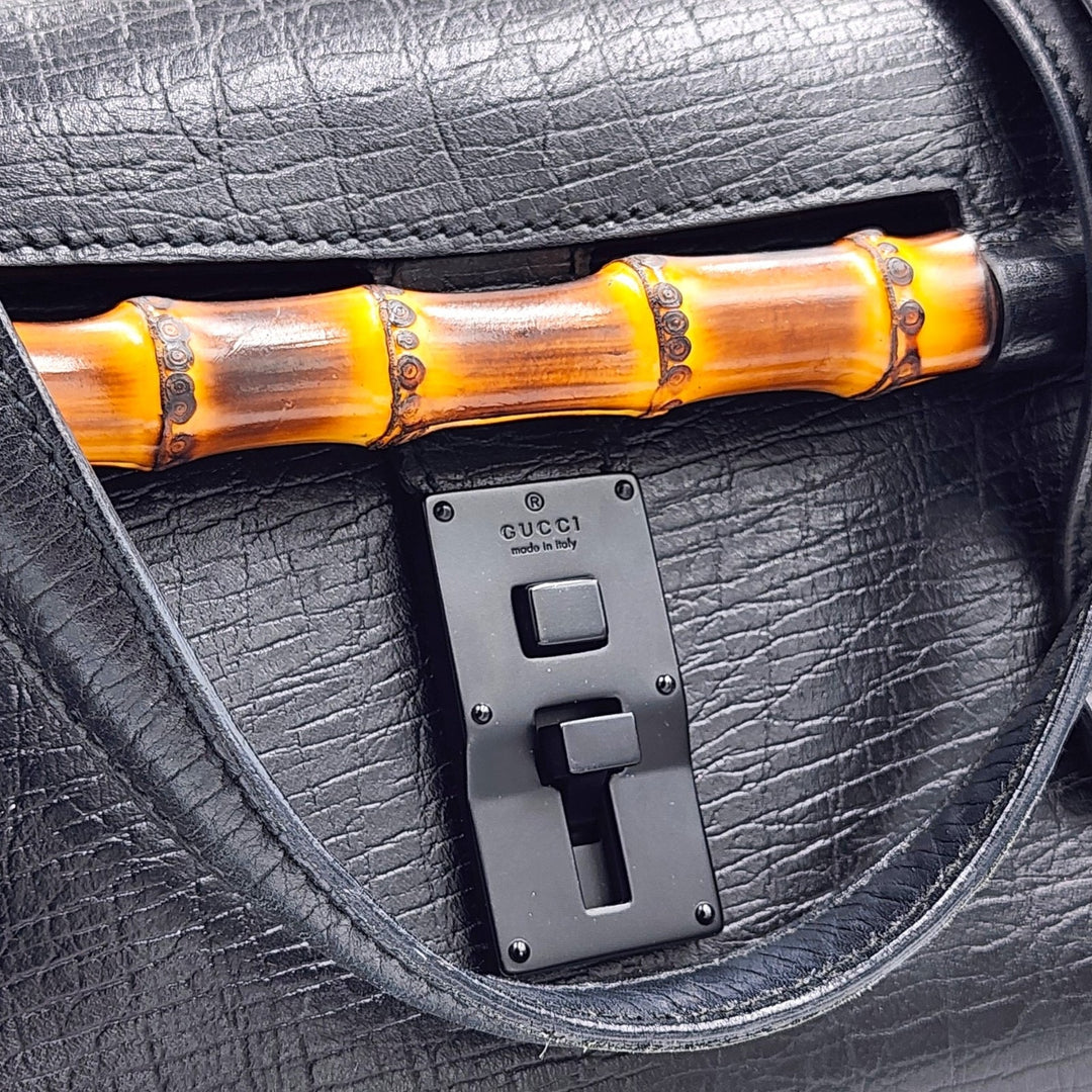 Gucci Bamboo Bullet Shoulder Bag 111715 1705 Black Leather Excellent