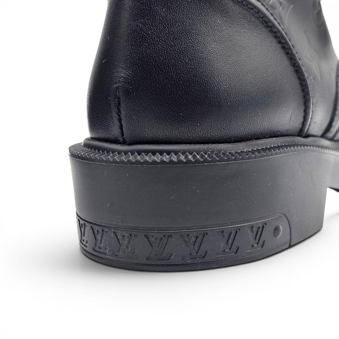 Louis Vuitton Citizen Flat Ranger Boot LV Monogram Embossed Leather Black EU 38