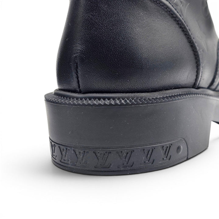 Louis Vuitton Citizen Flat Ranger Boot LV Monogram Embossed Leather Black EU 38