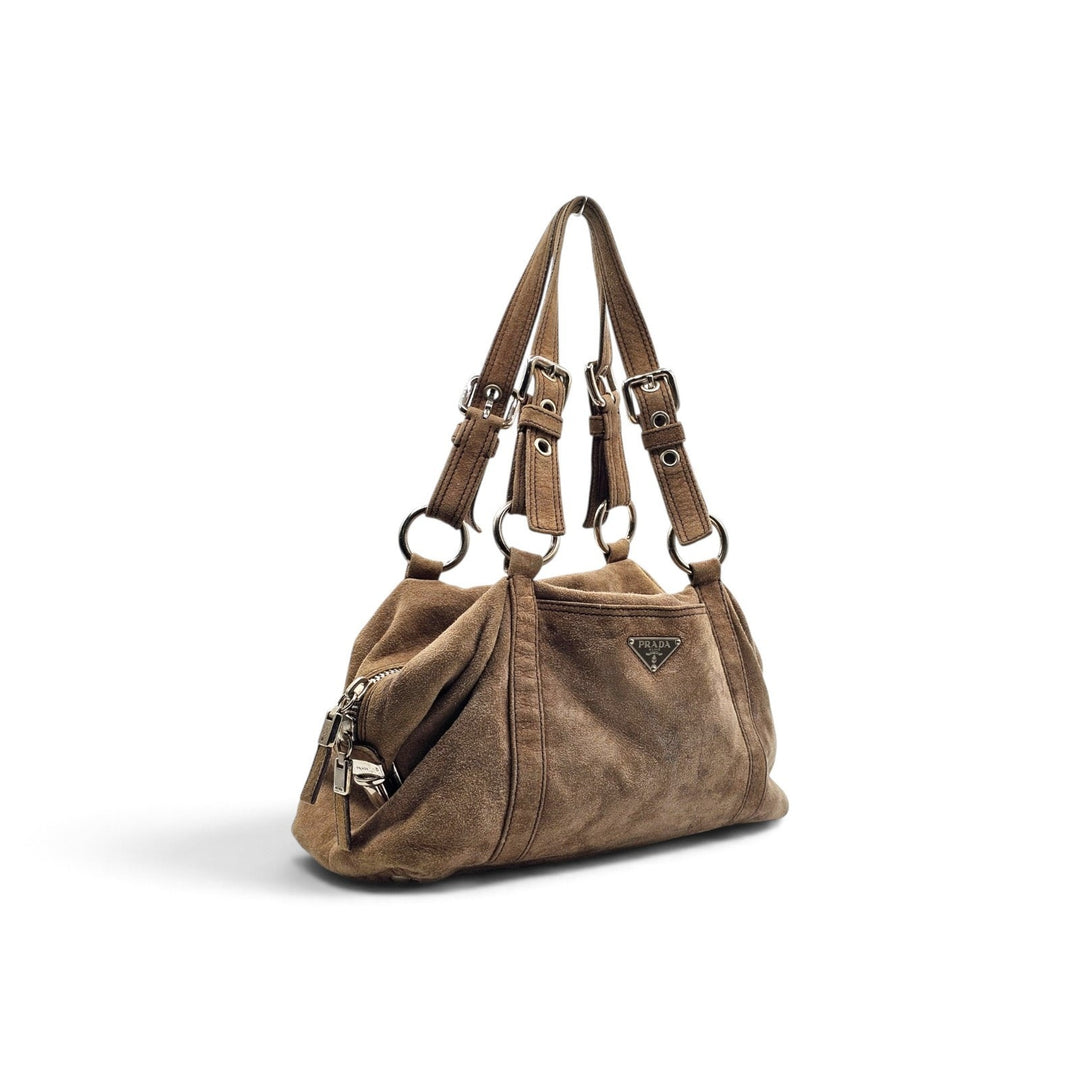 Prada Vintage Scamosciato Suede Shoulder Bag BR2630 in Tan Brown