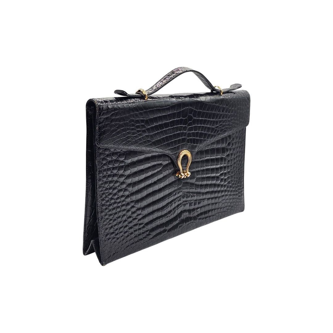 Bally International Black Crocodile Skin Briefcase Bag Vintage Made in Italy