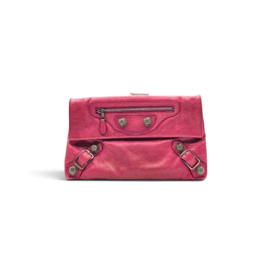Balenciaga Motorcross Giant 21 Envelope Clutch Bag Pink Leather Mirror 186182