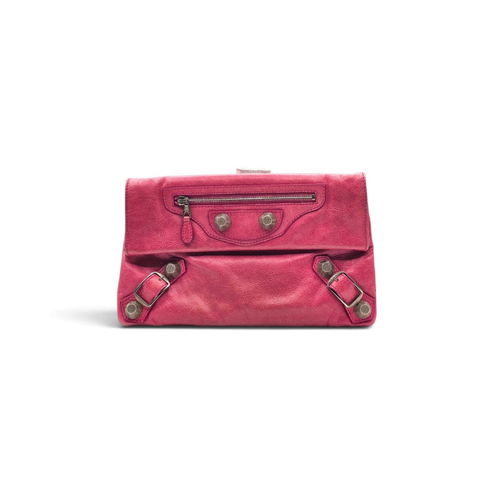 Balenciaga Motorcross Giant 21 Envelope Clutch Bag Pink Leather Mirror 186182