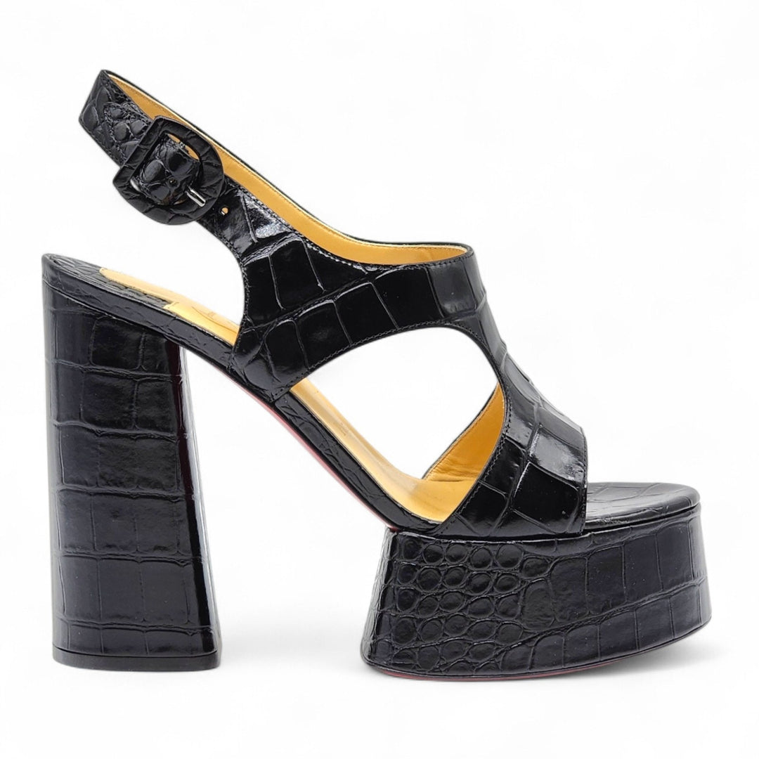 Christian Louboutin Foolish Croc Embossed Leather Platform Sandals EU 38 US 7.5