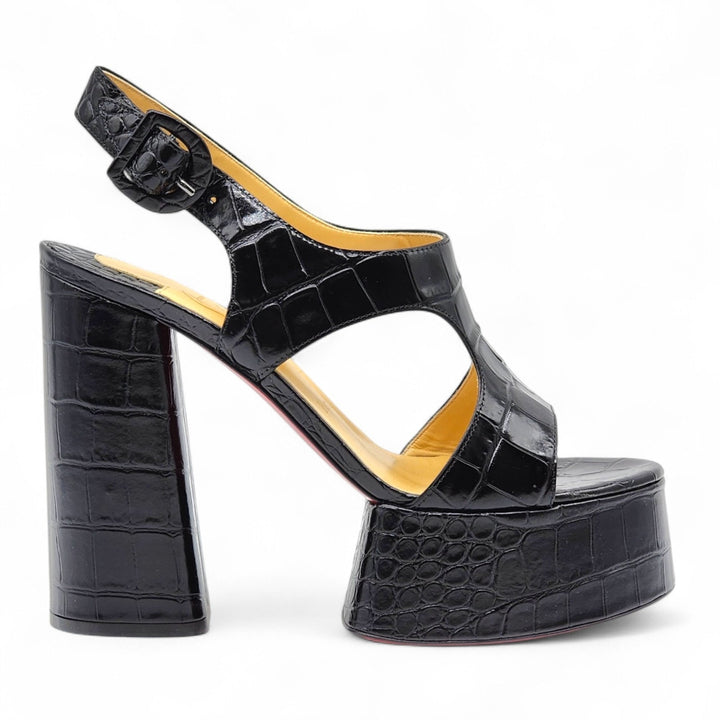 Christian Louboutin Foolish Croc Embossed Leather Platform Sandals EU 38 US 7.5
