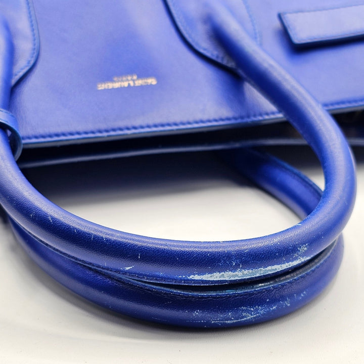 Saint Laurent Sac de Jour Medium Blue Leather Tote Bag with strap