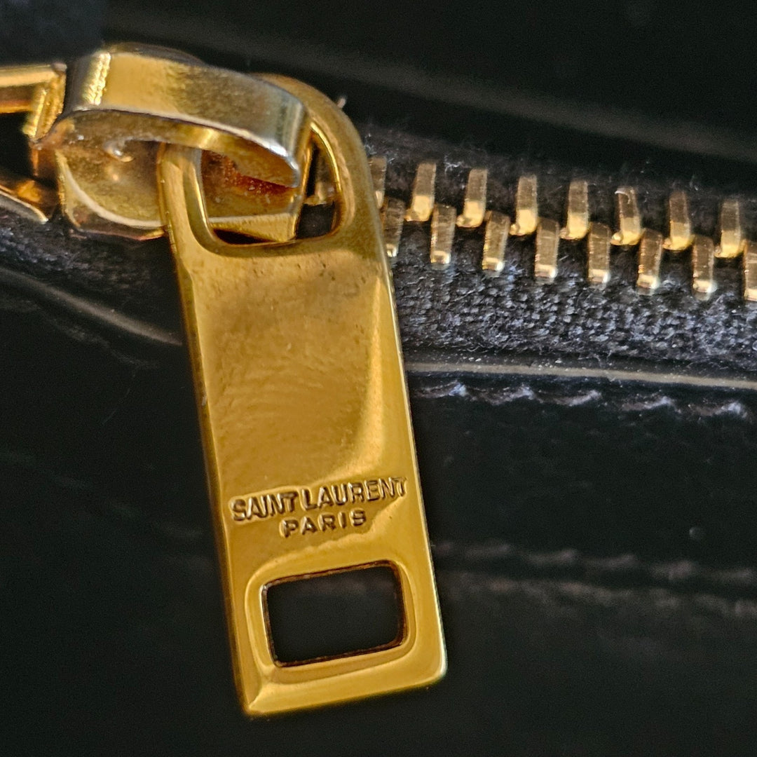 Saint Laurent Monogram Grain De Poudre Leather Wallet On Chain WOC Bag Black GHW