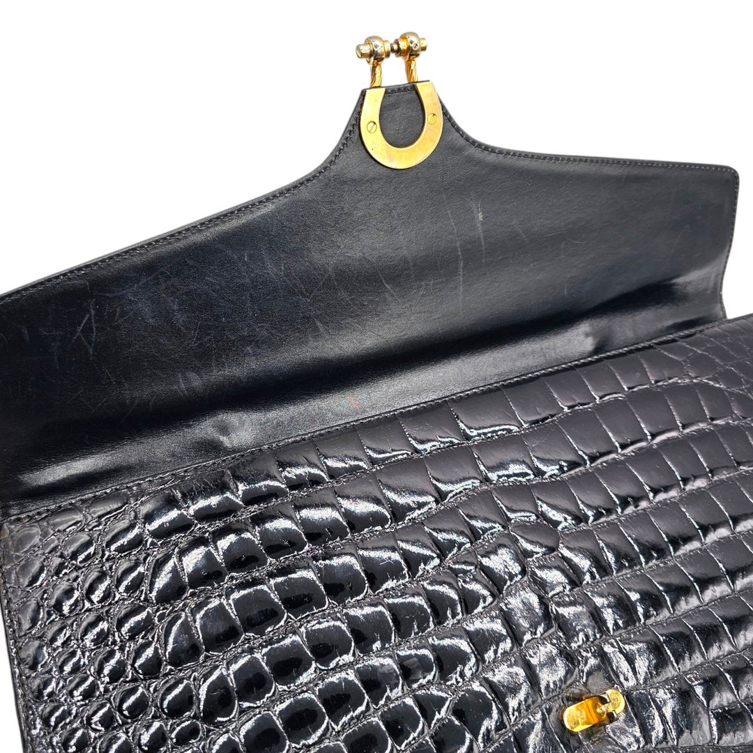 Bally International Black Crocodile Skin Briefcase Bag Vintage Made in Italy