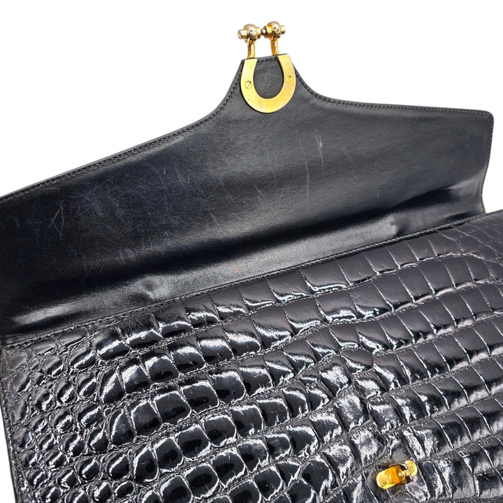 Bally International Black Crocodile Skin Briefcase Bag Vintage Made in Italy