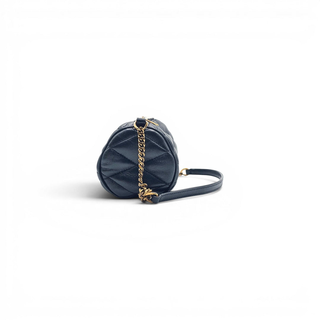 Saint Laurent Mini Sade Quilted Lambskin Leather Tube Bag YSL Monogram Black