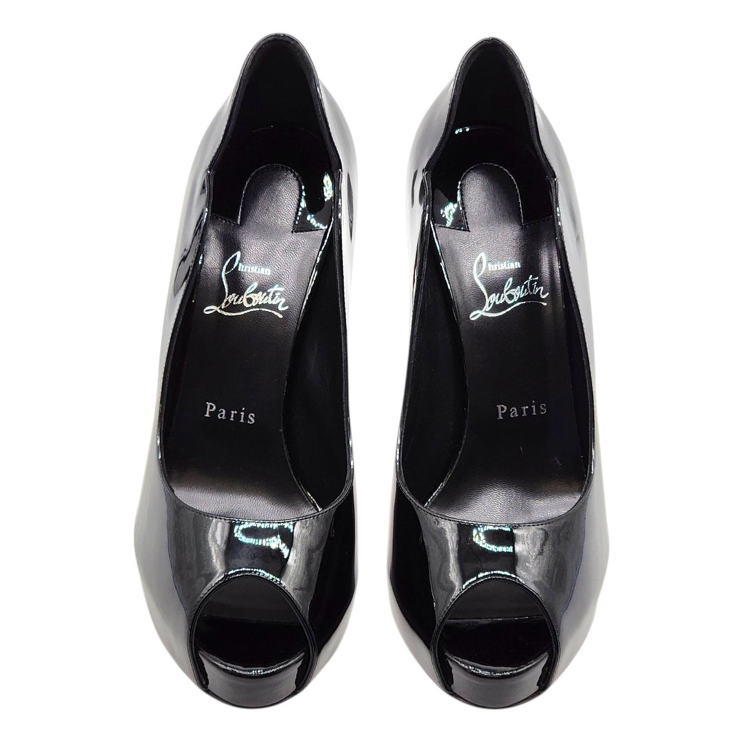 Christian Louboutin Hot Chick Alta Open Toe Leather Pumps Black EU 40 US 9.5