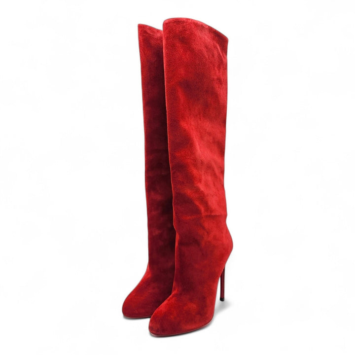 Christian Louboutin Vitish 100 Suede Knee-High Boots Red EU 41.5 US 11