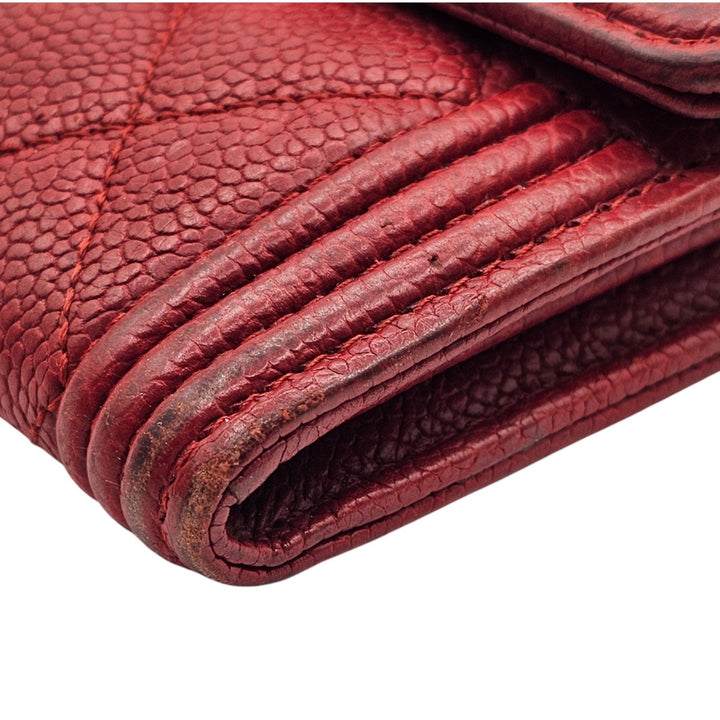 Chanel Boy Wallet Caviar Leather Red with Antique Silver HW 22 series with box
