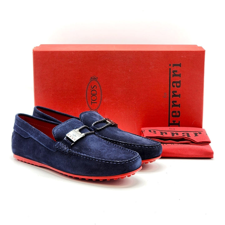 Tod’s for Ferrari Gommino Driving Suede Loafers Navy Blue UK 7 US 8.5