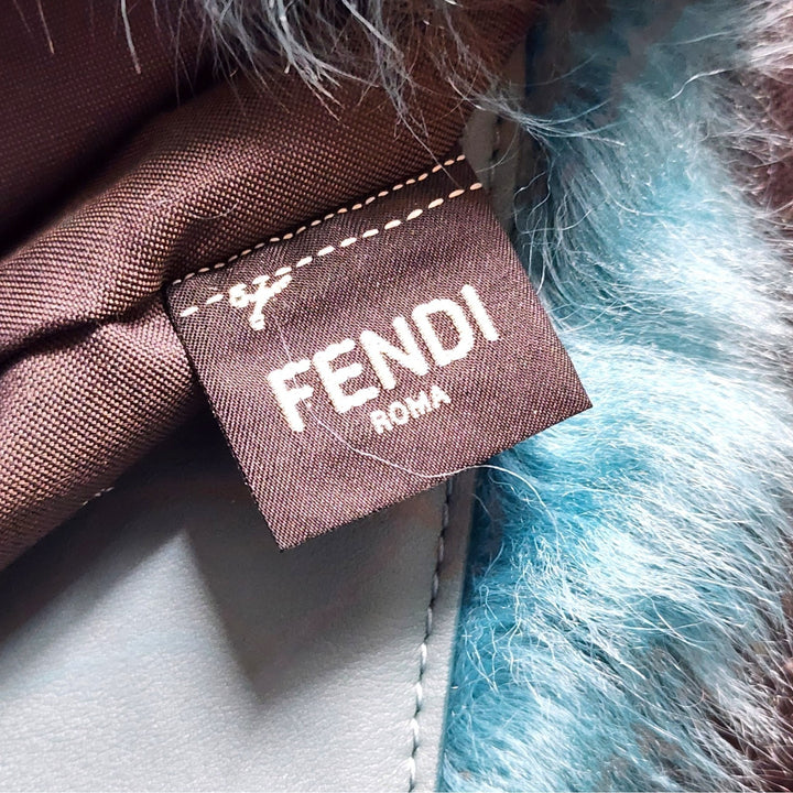 Fendi Baguette Waist Bag Fanny Pack Shearling Fur and Leather in Blue