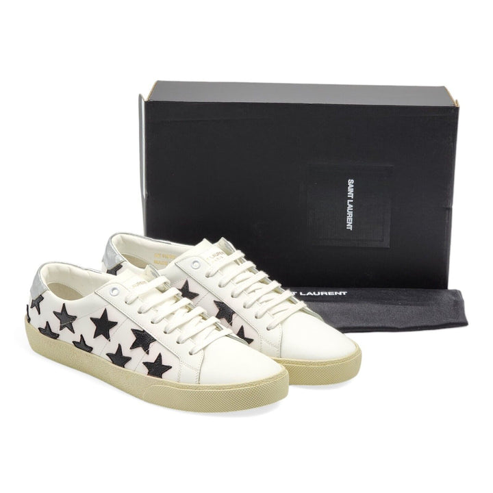 Saint Laurent Paris Court Stars Leather Sneakers White EU 41 US 8