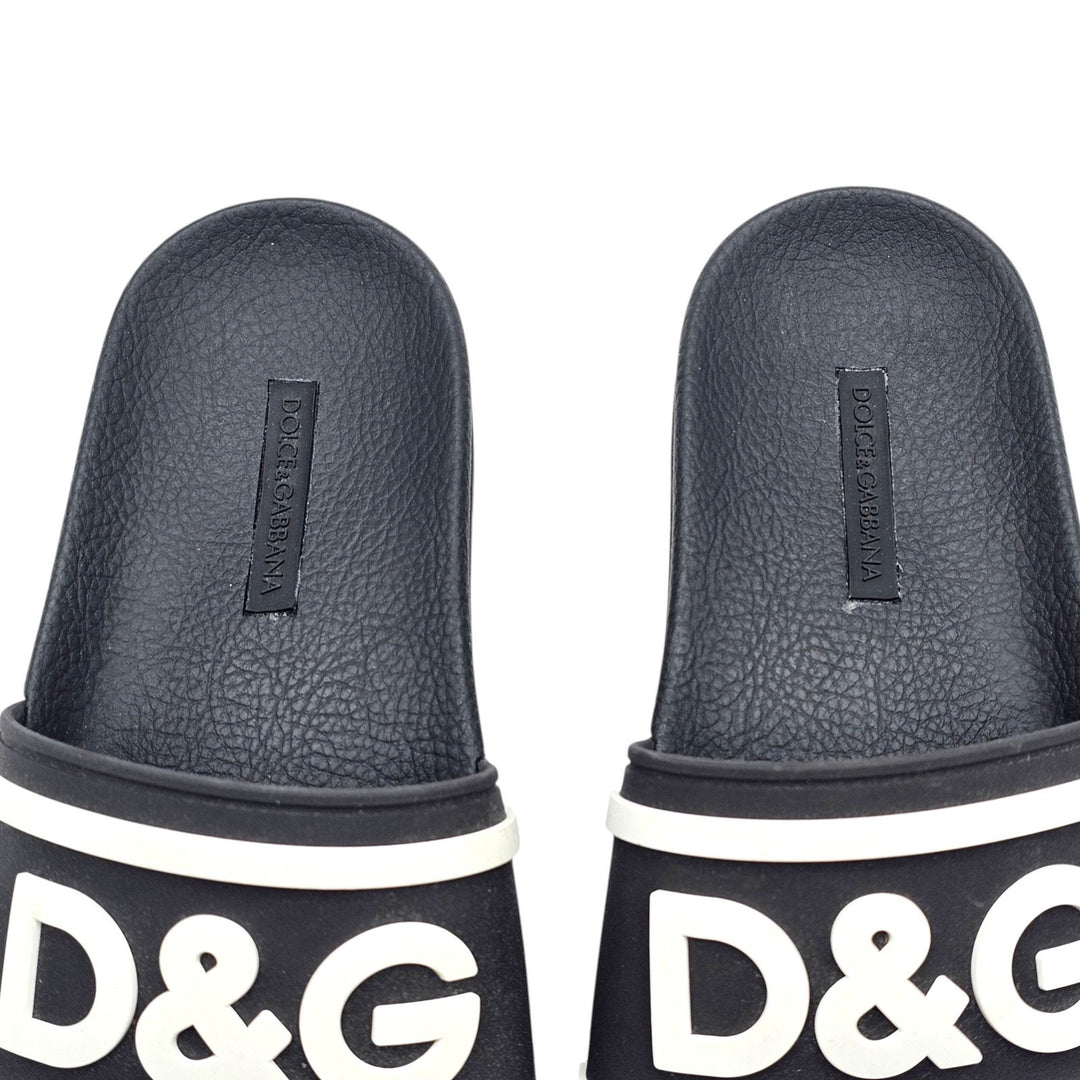 Dolce & Gabbana Logo Men's Rubber Slide Sandals Black White EU 39 US 9 - NWOB