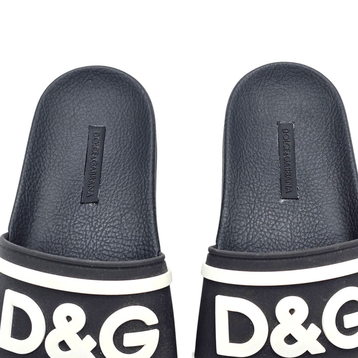 Dolce & Gabbana Logo Men's Rubber Slide Sandals Black White EU 39 US 9 - NWOB