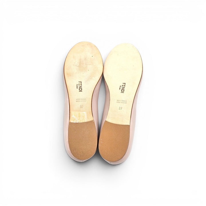 Fendi Women’s Ballet Flats Beige Leather with Crystal Hearts EU 37 US 7 - NWB