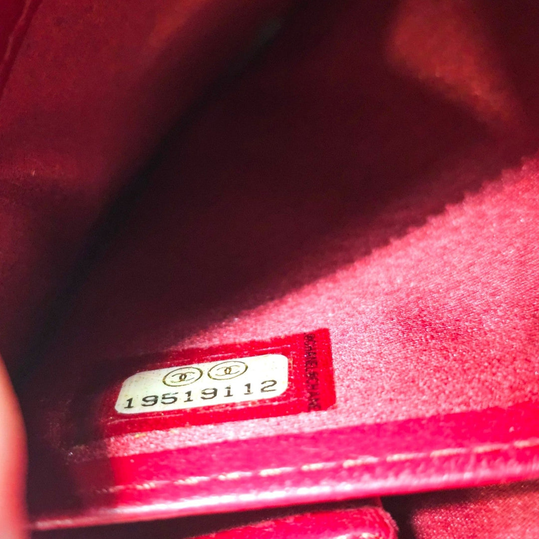 CHANEL Camellia Embossed Red Leather Zip Around Long Wallet Silver CC Logo 19
