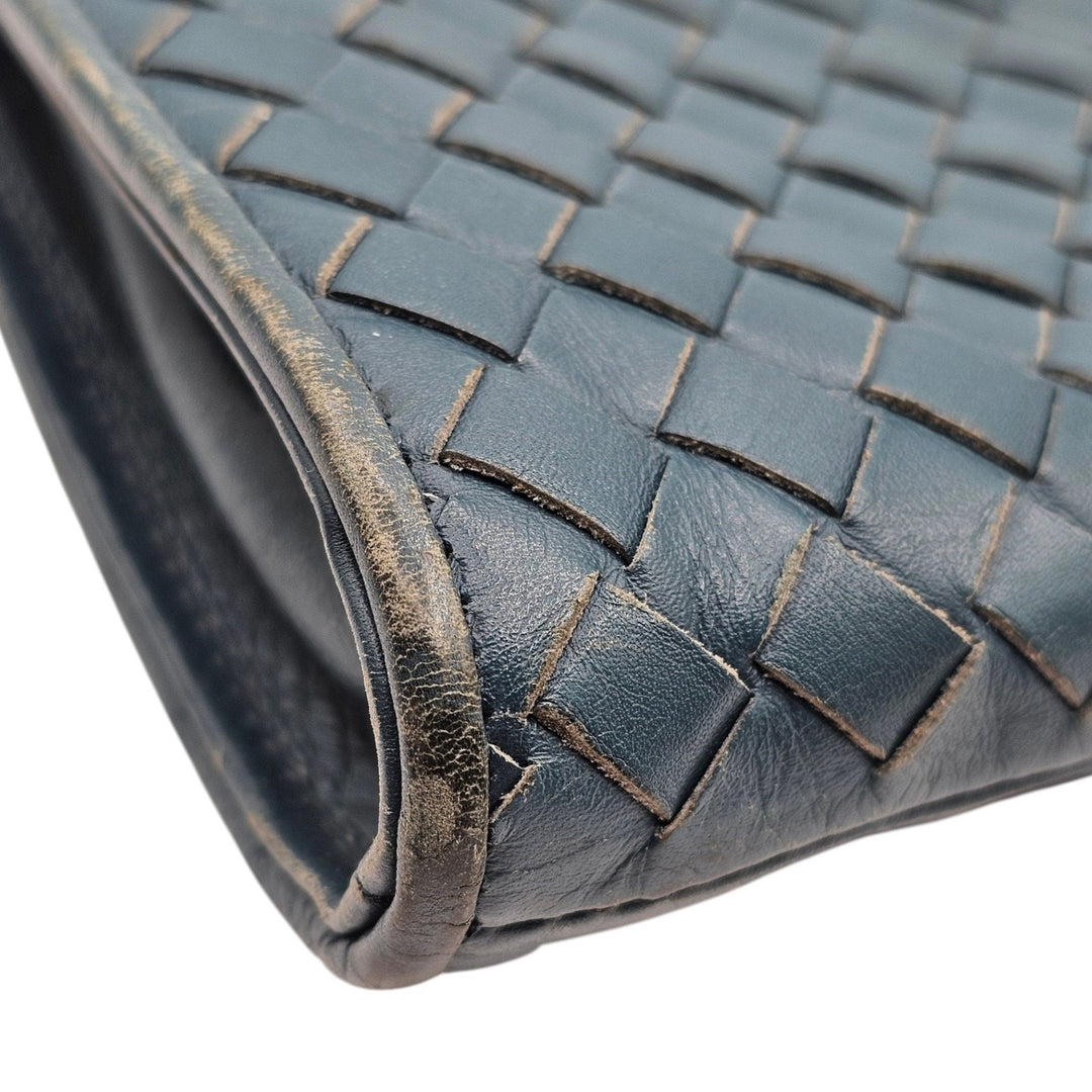 Bottega Veneta Intrecciato Woven Leather Clutch Bag Blue - Preowned