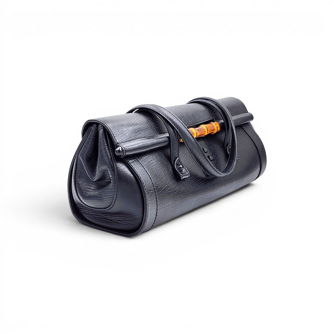 Gucci Bamboo Bullet Shoulder Bag 111715 1705 Black Leather Excellent