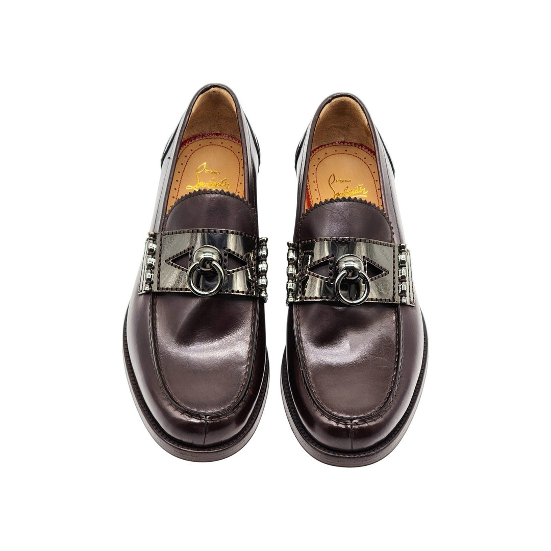 Christian Louboutin Leather Loafers with metal ornament Brown EU 40 US 7 - NWB