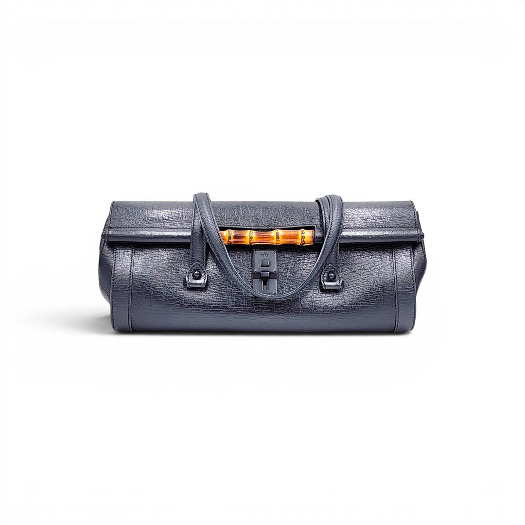 Gucci Bamboo Bullet Shoulder Bag 111715 1705 Black Leather Excellent