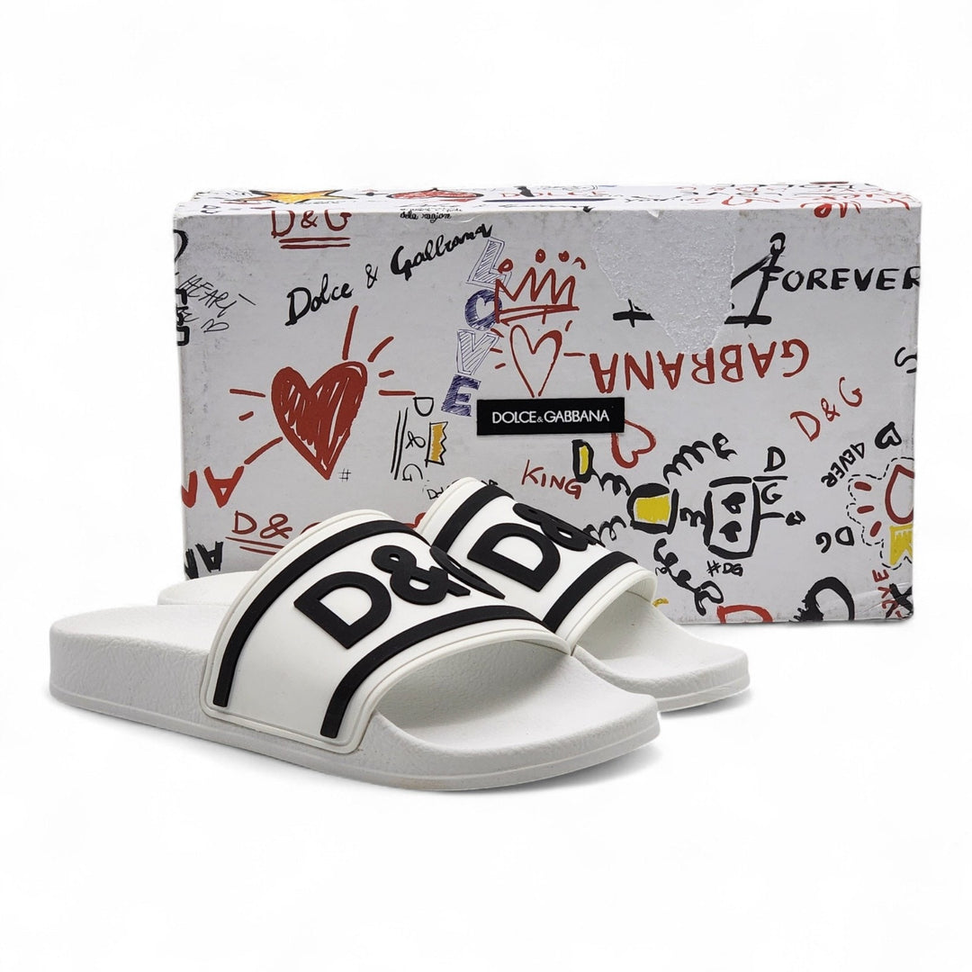 Dolce & Gabbana Logo Saint Barth Rubber Pool Slides White EU 39 US 9