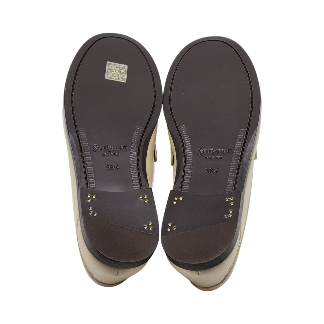 Saint Laurent YSL Monogram Leather Loafers Marble White