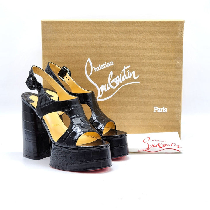 Christian Louboutin Foolish Croc Embossed Leather Platform Sandals EU 38 US 7.5