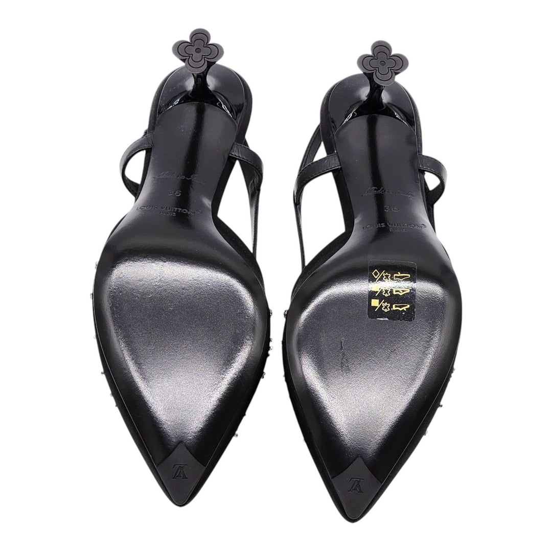Louis Vuitton Mirage Blossom Slingback Heels Satin Crystals Black EU 36 US 5.5