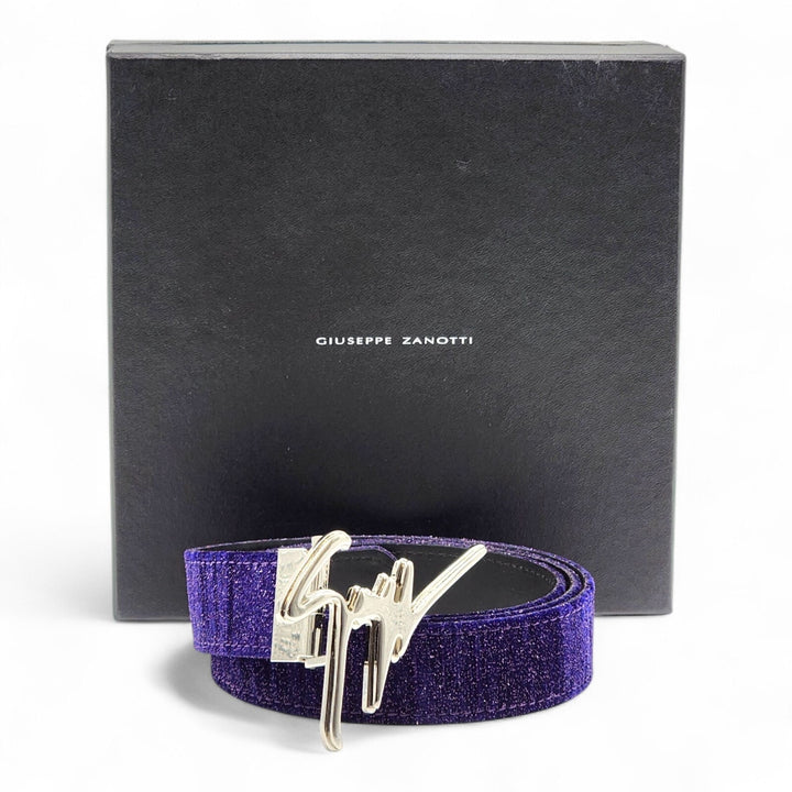 Giuseppe Zanotti Logo Glitter and Leather Belt One Size