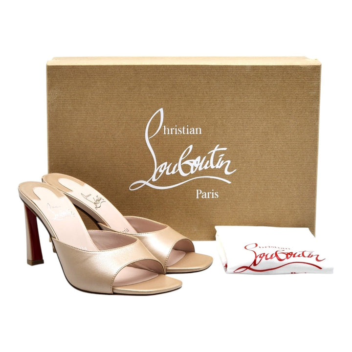 Christian Louboutin Condora 85mm Leather Heeled Sandals Mules Beige