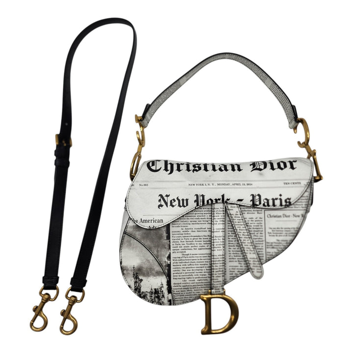 Christian Dior Saddle Bag Newspaper Print Limited Edition 2024 - White Black