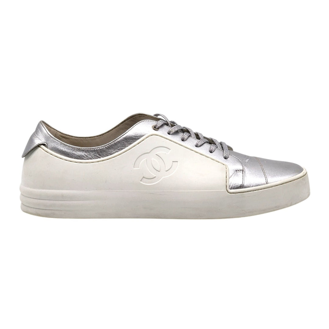 Chanel CC Rev Men's Leather Sneakers White Silver G32719 EU 46 US 13