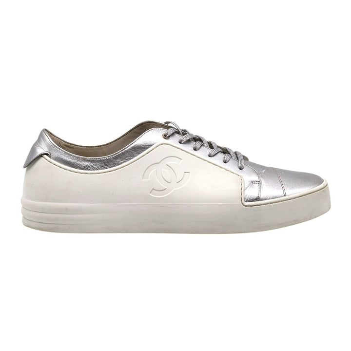Chanel CC Rev Men's Leather Sneakers White Silver G32719 EU 46 US 13