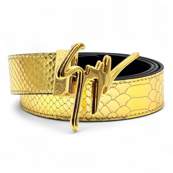 Giuseppe Zanotti Logo Crocodile Leather Belt Gold One Size