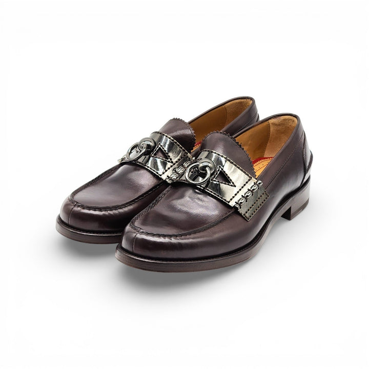 Christian Louboutin Leather Loafers with Metal Ornament Brown EU 40.5 US 7.5 NWB
