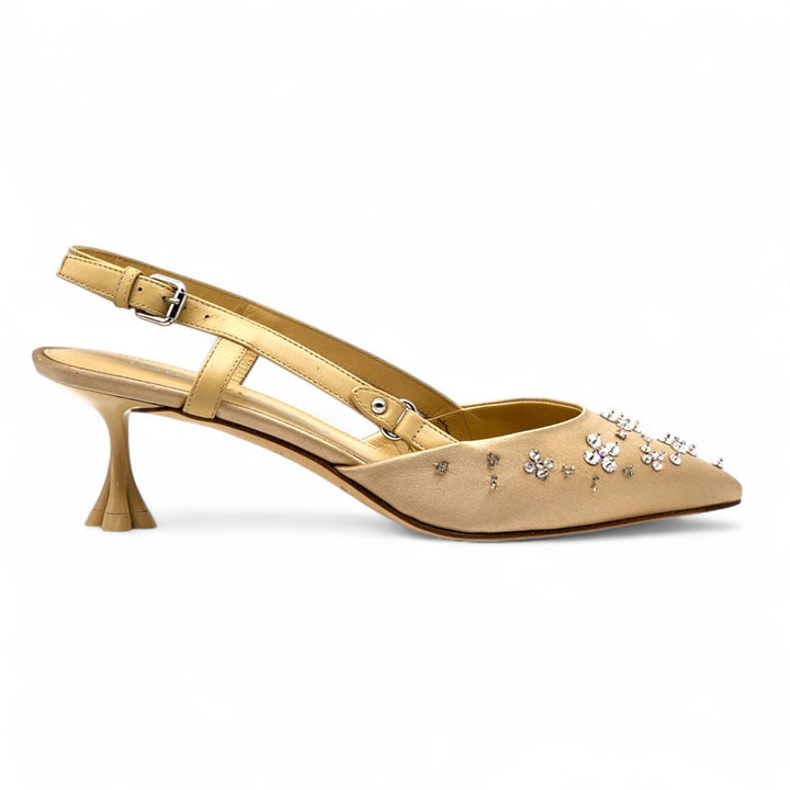 Louis Vuitton Mirage Blossom Slingback Heels Satin Crystals Gold EU 36 US 5.5