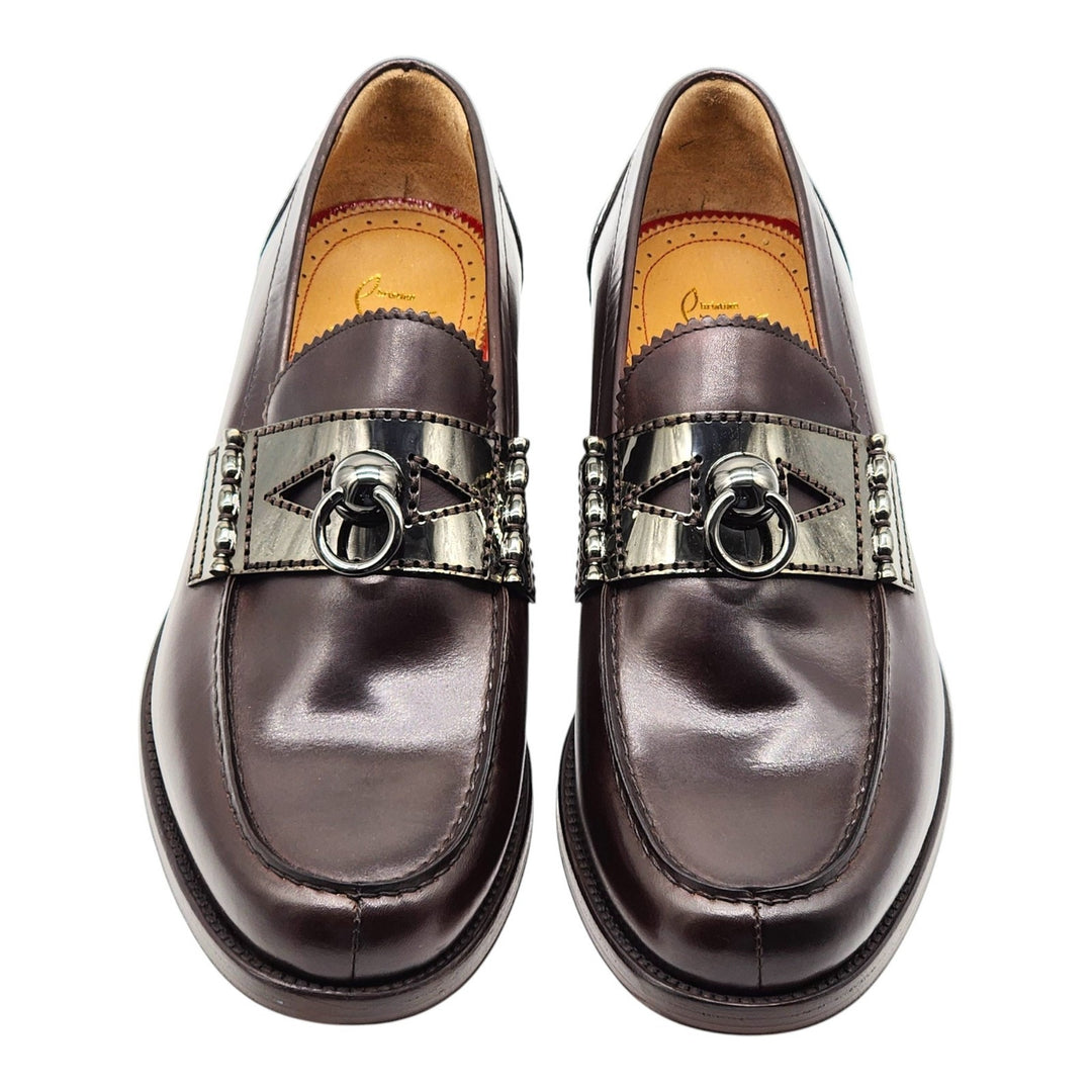 Christian Louboutin Leather Loafers with metal ornament Brown EU 42.5 US 9.5 NWB