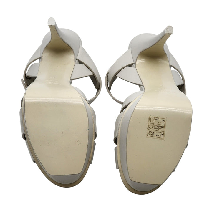 Saint Laurent Tribute Platform Leather Sandals Pumps White EU 39 US 8.5 - $1100