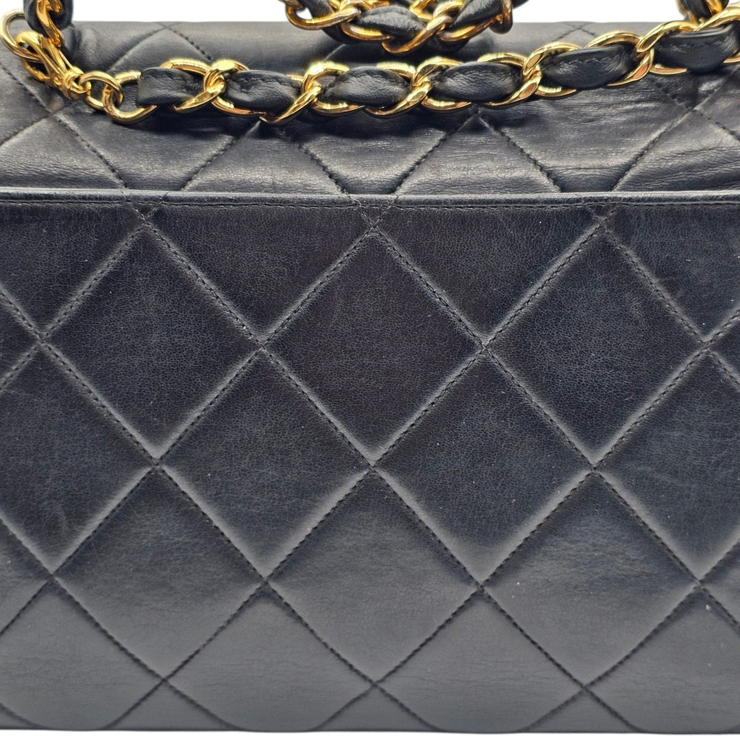 Vintage Chanel Black Quilted Lambskin Flap Shoulder Bag with Gold Hardware