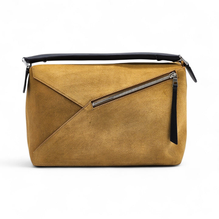 Loewe Men's Puzzle Suede Leather Shoulder Crossbody Bag in Tan