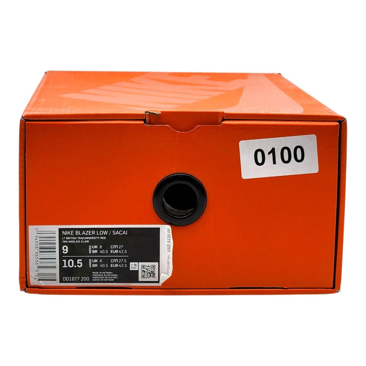 Nike x Sacai Blazer DD1877-200 Low British Tan University Red US 9 - Mint